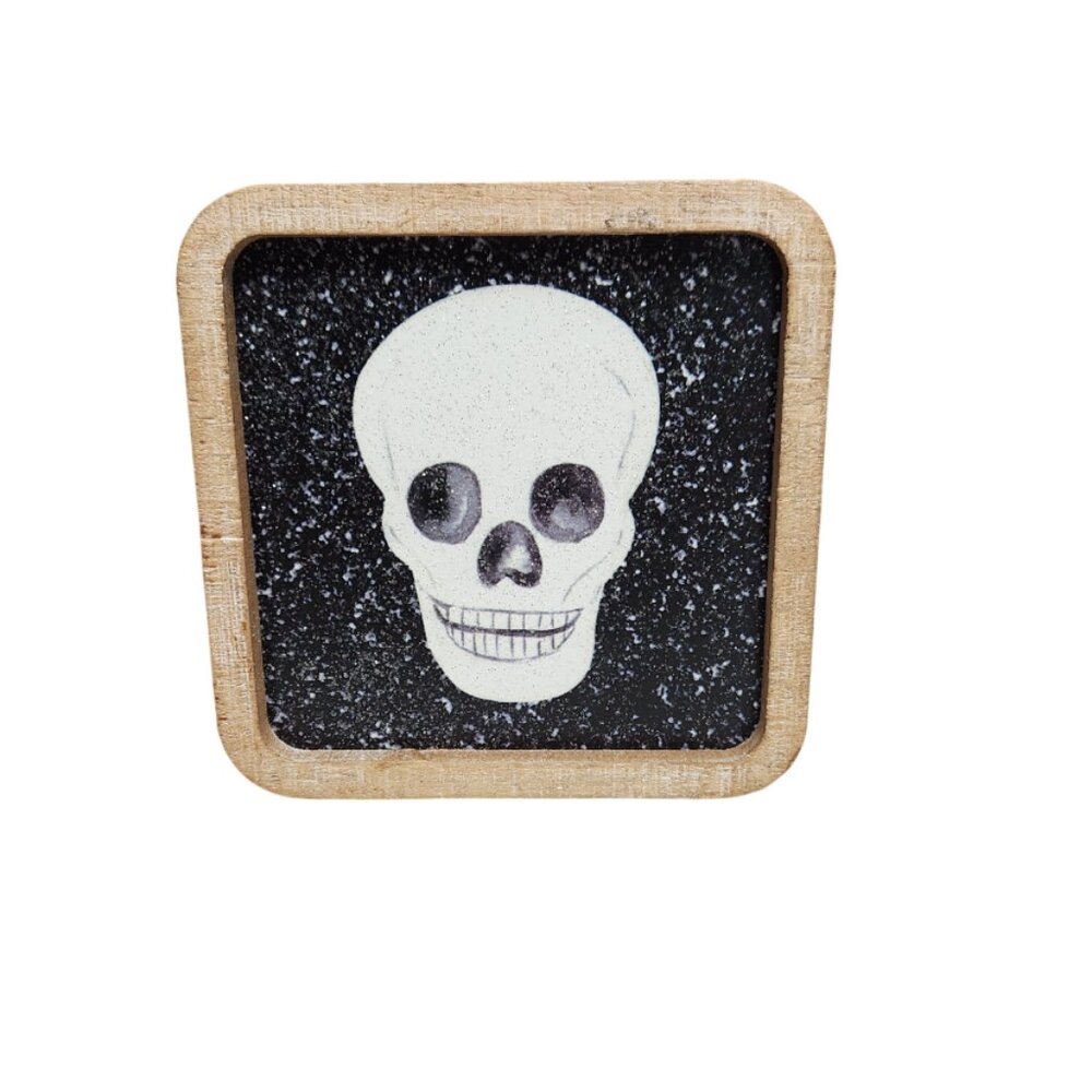 Skull Wood Framed Glitter Sign